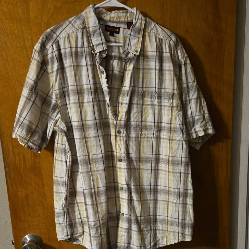 Wolverine Yellow and Gray Plaid Button Down Shirt XL : C
